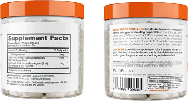 Estrogen Blocker DIM Boosted Supplement Natural Hormonal Balance Support for Men & Women, Genius Estrogen Balance by the Genius Brand