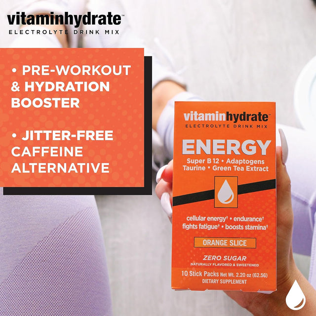 Hydration Powder, Electrolyte Supplement Drink Mix, Single Serving, Orange, Zero Sugar, 10.0 Count