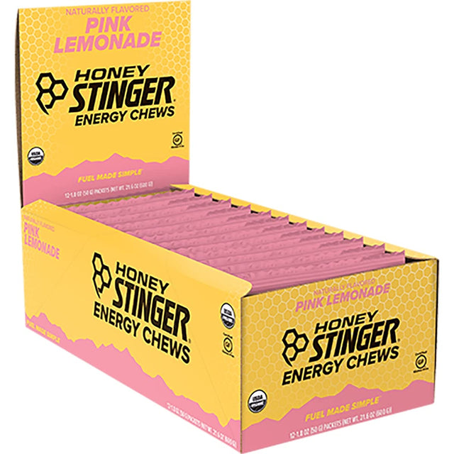 HONEY STINGER Organic Energy Chew Pink Lemonade Bar Case, 1.8 OZ