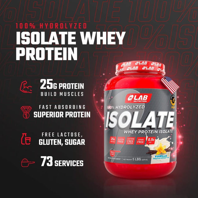 Lab Nutrition - Whey Protein Isolate 100% Hydrolyzed, Lean Muscle Building Powder Presentation, Gluten and Sugar Free, 73 Servings, Chocolate Flavored, 2 Lb