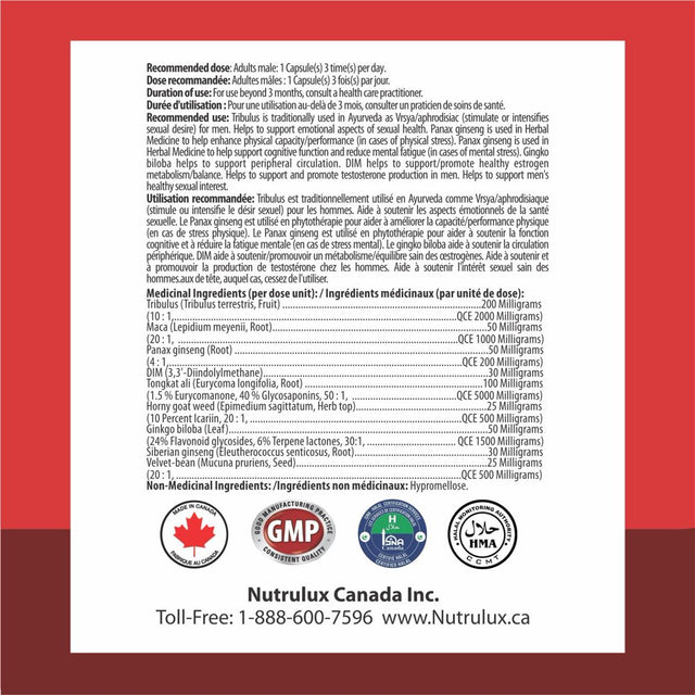 Nutrulux Men'S Sexual Wellness Capsules with 200Mg Tribulus - Halal, Vegan Gelatin-Free, Essential Supplement for Male Health 120 Capsules (Pack of 2)