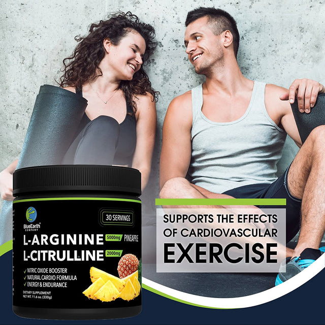 L-Arginine 5000Mg + L-Citrulline 2000Mg Complex Powder Supplement - Nitric Oxide Booster - Energy & Endurance - Pineapple Flavored - 330G