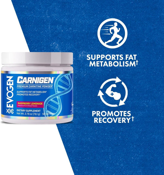 Evogen Carnigen Raspberry Lemonade | Carnitine Fat Burning Powder, Carnitine Tartrate, Acetyl-L-Carnitine, Carnitine Orotate, Carnitine Fumarate, Bioperine | 50 Servings