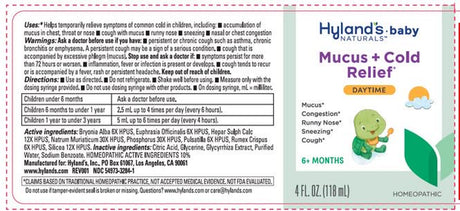 Hyland'S Naturals Baby Mucus + Cold Relief, Natural Relief of Congestion, Runny Nose & Cough, 4 Fluid Ounces