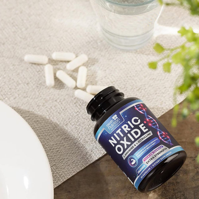 Extra Strength Nitric Oxide Supplement L Arginine 3X Strength - Citrulline Malate, AAKG, Beta Alanine - Premium Muscle Supporting Nitric Booster for Energy & Strength to Train Harder - 60 Capsules