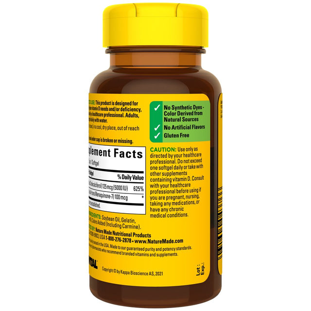 Nature Made Vitamin D3 K2 Softgels, Dietary Supplement, 35 Count