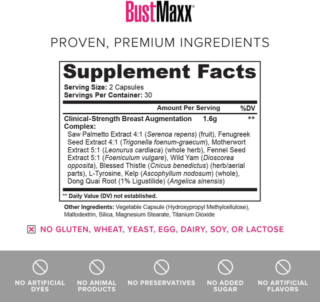 All Natural Bust Enlarging & Enhancement Supplement Capsules, 180 Count