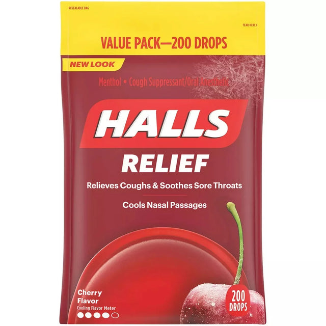 Halls Cough Suppressant/Oral Anesthetic Cough Drops - Cherry (200 Count)