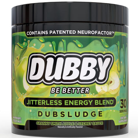 Dubby - Gamer Energy Drink Powder for Gaming, Nootropics Jitter-Free Natural Energy, Green Apple and Secret Sauce, 30 Serving Drinks, 5.61 Ounces (Dubsludge)