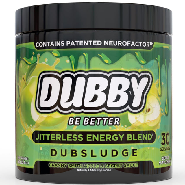 Dubby - Gamer Energy Drink Powder for Gaming, Nootropics Jitter-Free Natural Energy, Green Apple and Secret Sauce, 30 Serving Drinks, 5.61 Ounces (Dubsludge)