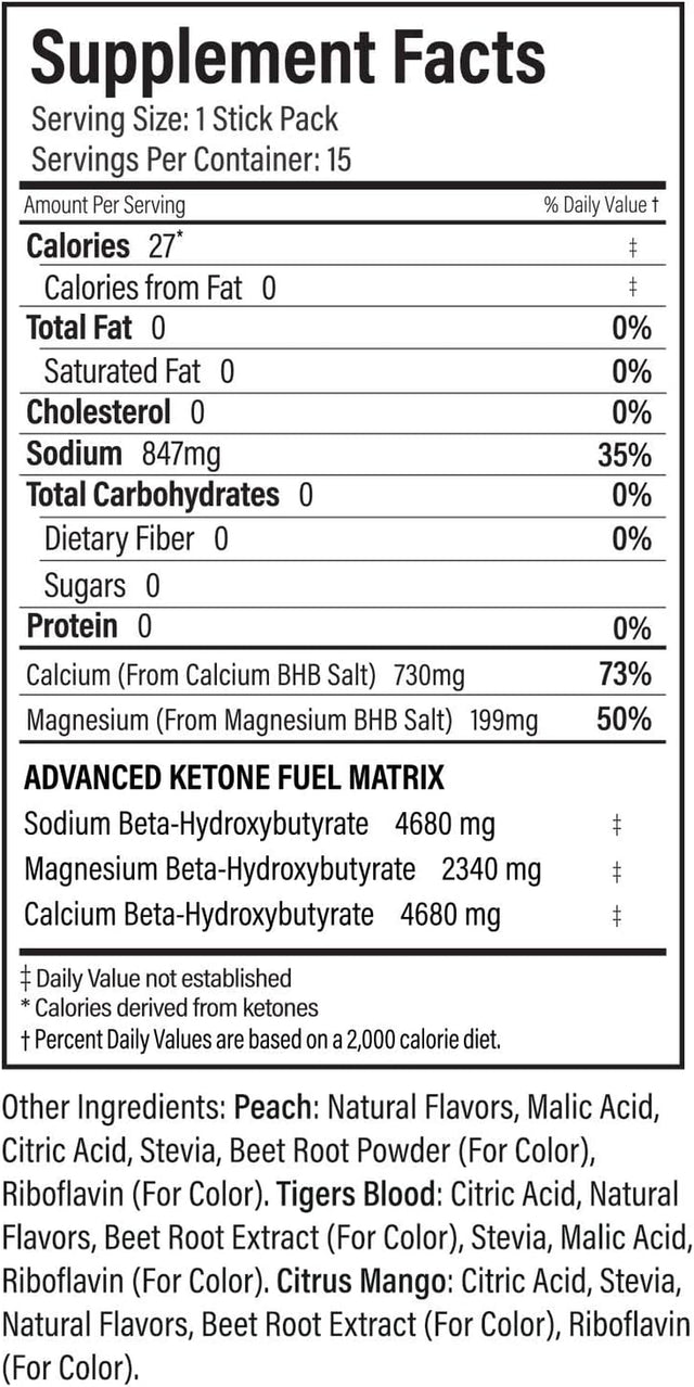 Ketond Exogenous Ketones Advanced Blend Drink Ketones for Rapid Weight Loss - Best Fuel for Energy, Mental Performance and Weight Loss - Citrus Mango, Tigers Blood, Peach (15 Stick Packs)