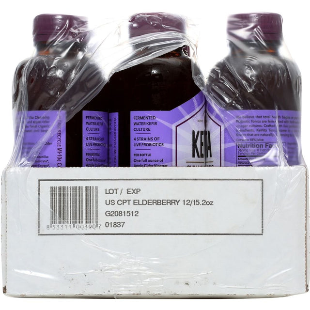 Kevita Organic Elderberry Cleansing Probiotic Apple Cider Vinegar Tonic, 15.2 Fluid Ounce -- 6 per Case.