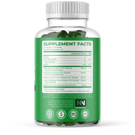 Nobi Nutrition Green Tea Fat Burner Gummies for Weight Loss | Metabolism Boost & Appetite Suppressant with Green Coffee Bean Extract & Garcinia Cambogia | Pills to Burn Belly Fat for Women & Men