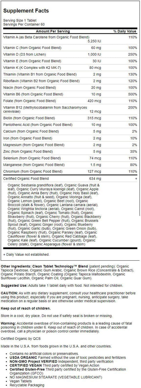 Garden of Life Mykind Organics Women'S Once Daily Multivitamin Vegan Tablets, 60 Ct
