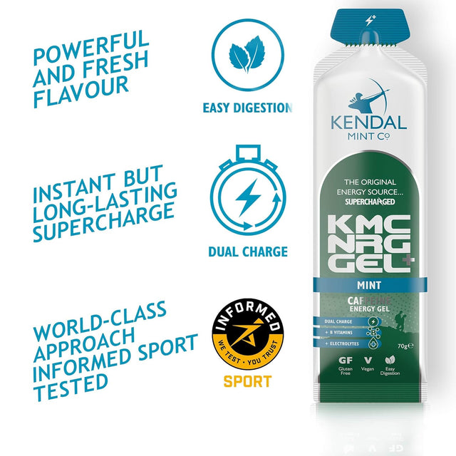 KMC NRG Gel+: Mint Flavoured Caffeine Energy Gel (12 X 70G) by Kendal Mint Co.