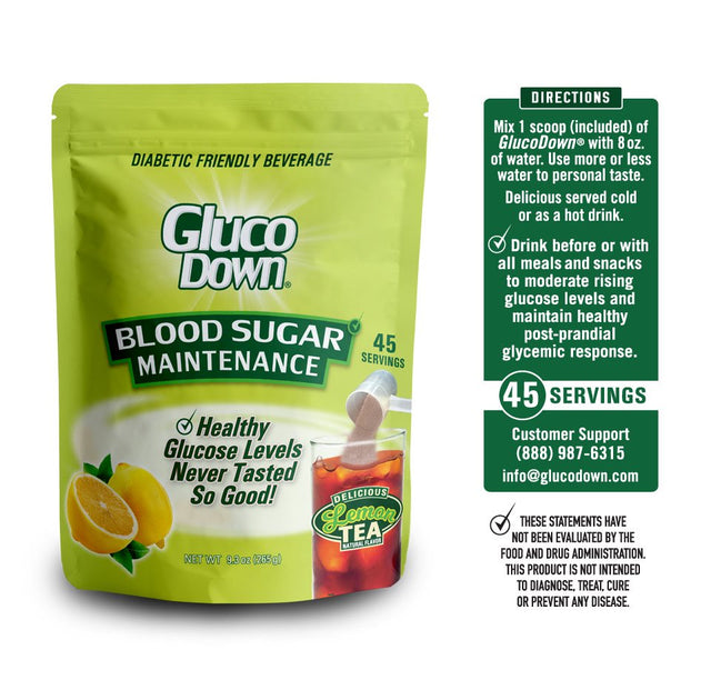 Glucodown, Maintains Healthy Blood Sugar, Delicious Lemon Tea, 45-Servings.