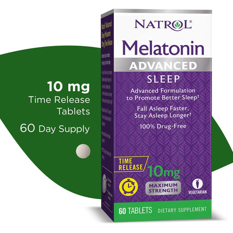 Natrol Melatonin Advanced Sleep Aid Time Release Tablets, Drug-Free, 10Mg, 60 Count