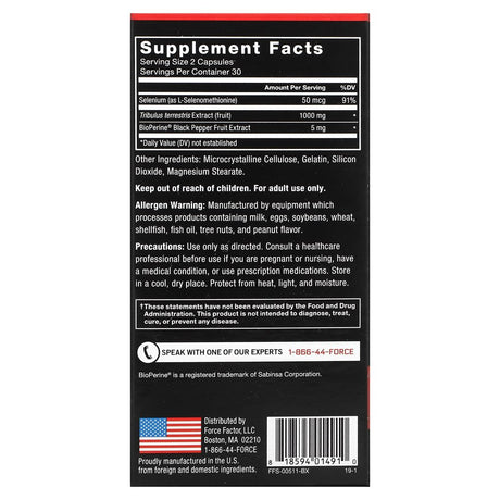 Force Factor Fundamentals Tribulus Terrestris, Key Natural Ingredient Traditionally Used to Boost Male Vitality & Testosterone, 1,000 Mg, 60 Count