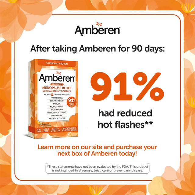 Amberen Multi-Symptom Menopause Relief Supplements for Women, Hot Flash & Night Sweats Relief, 60 Count