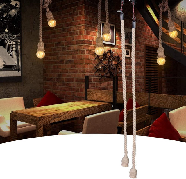 Fdit Pendant Light, Jute + Metalc Hemp Rope Lamp, Durability 85V-265V Industrial Occasion for Bars Restaurants Homes Cafes
