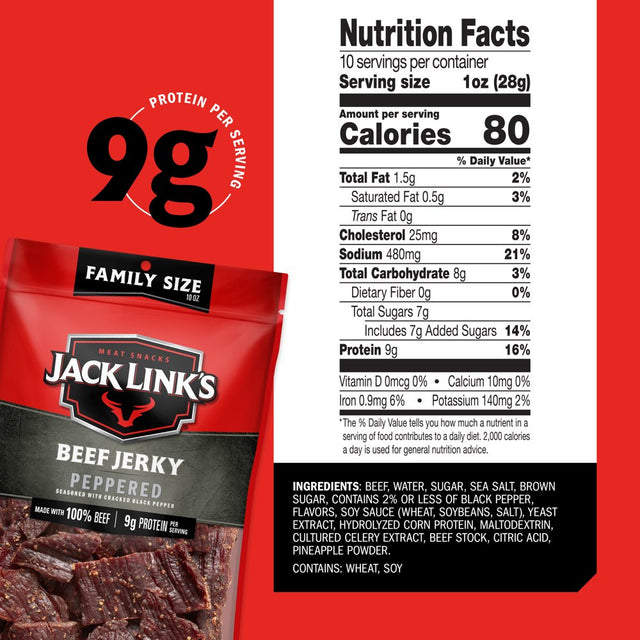 Jack Link’S 100% Beef Peppered Beef Jerky 10Oz Resealable Bag
