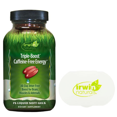 Irwin Naturals Triple Boost Caffeine-Free Energy 75 Liquid Softgels + Pill Case