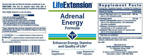 Life Extension Adrenal Energy Formula Vegetarian Capsules, 120 Ct