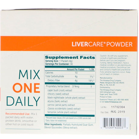 Himalaya Livercare Powder Total Liver Support, Cleanse and Detox, Protects Cells & Enzymes, 374 Mg, 30 Packets, 1 Month Supply