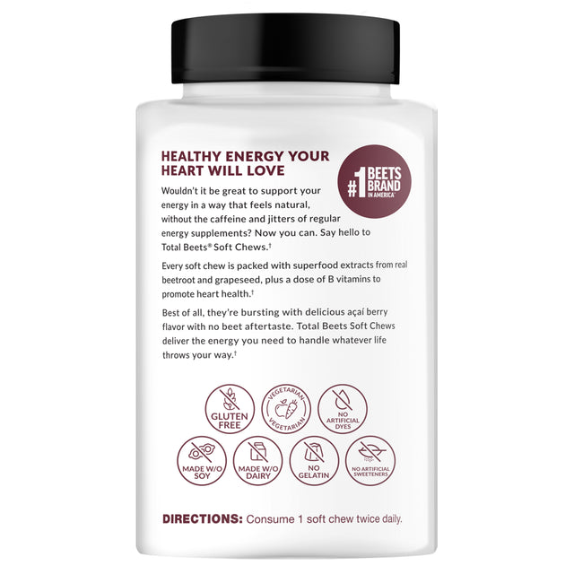 Force Factor Total Beets Soft Chews with Beetroot Supplement, 60 Chews