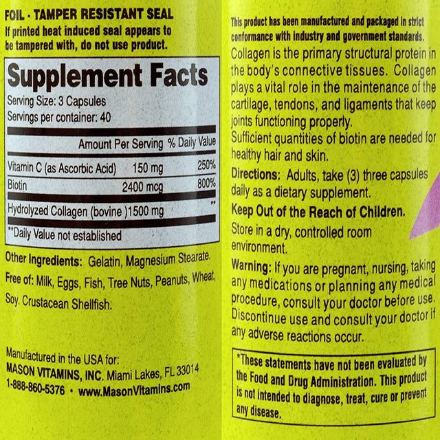 Mason Natural Collagen 1500Mg Caps with Vitamin C, 120 Capsules (Pack of 2)