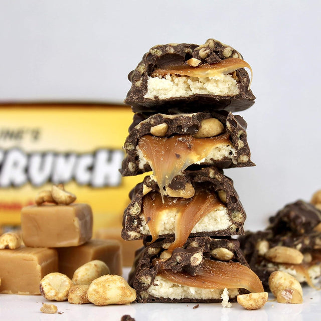 FITCRUNCH Snack Size Protein Bars, Designed by Robert Irvine, 6-Layer Baked Bar, 3G of Sugar & Soft Cake Core (18 Bars, Caramel Peanut)