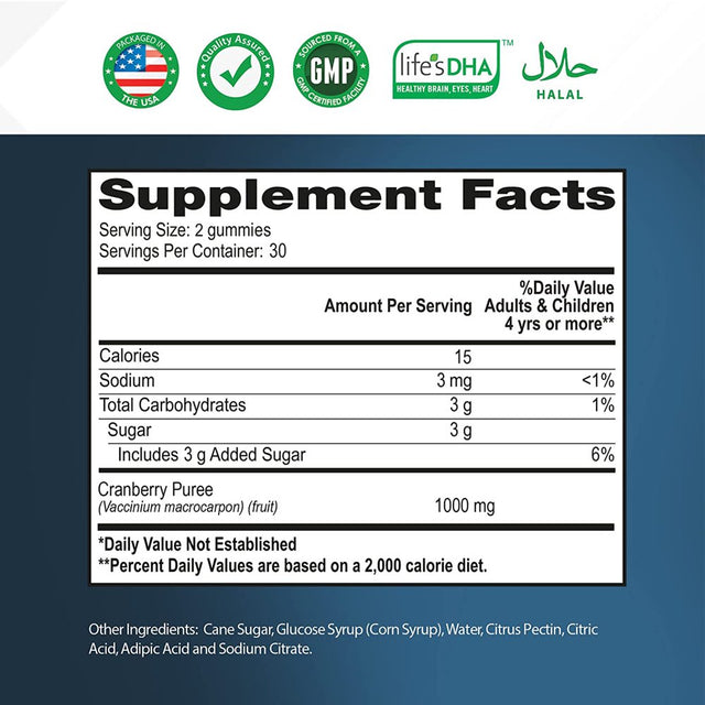 Intego Nutrition Cranberry Gummies for Urinary Health & Kidney Support, 60 Count