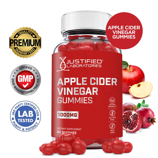 Justified Laboratories (5 Pack) Apple Cider Vinegar Gummies 1000MG ACV with Pomegranate Juice Beet Root B12 300 Gummys