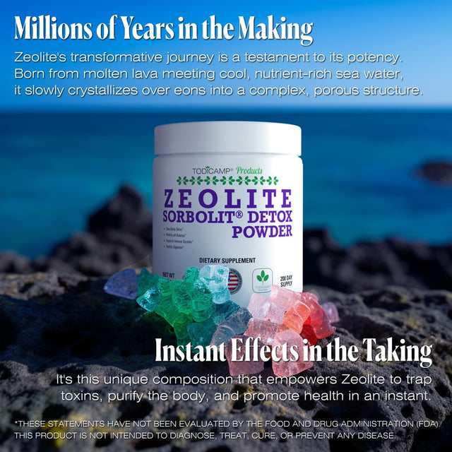 Full Body Detox Cleanse - Zeolite Powder Sorbolit Supplement by Todicamp Ultra Fine 1-2 �M 3X Activated - 200 Days Supply