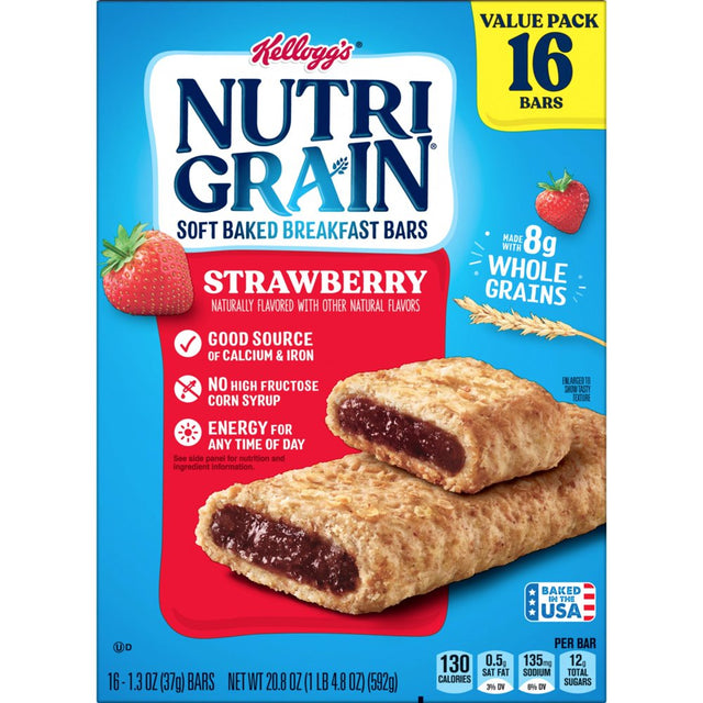 Kellogg'S Nutri-Grain Strawberry Chewy Soft Baked Breakfast Bars, Ready-To-Eat, 20.8 Oz, 16 Count