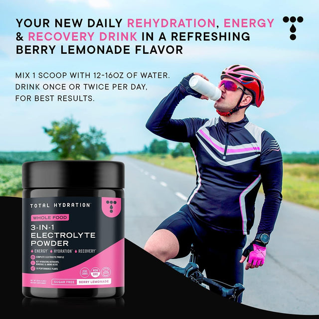 3-In-1 Electrolyte Powder - Sugar Free Low Carb Electrolyte Powder - Keto Electrolytes Hydration Powder - Whole Food Electrolytes Powder Drink Mix in Berry Lemonade, 363G [30 Servings]