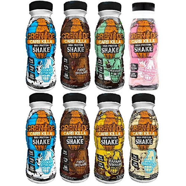 Grenade Carb Killa 330Ml Mixed Flavour Pack High Protein Shake Bottles, Pack of 8