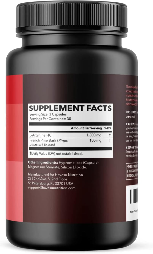 L Arginine French Pine Bark | 1,800Mg L Arginine Pills for Men to Boost Circulation | Nitric Oxide Precursor for Powerful Blood Flow | Potent Dosage 30 Day Supply | 90 NO L-Arginine Capsules