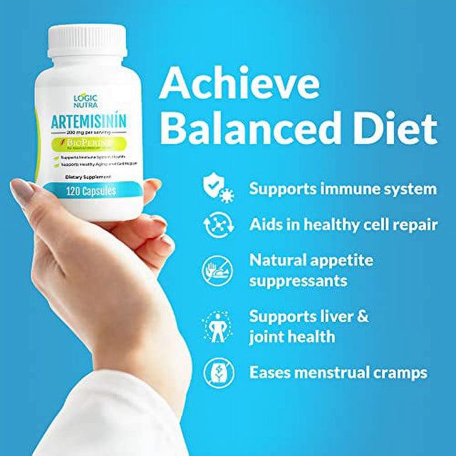 Logic Nutra Artemisinin with Bioperine for Enhanced Absorption, 200 Mg per Serving (2 Capsules), 120 Vegan Capsules plus 5 Mg Bioperine, Sweet Wormwood Extract, Vegan and Non-Gmo
