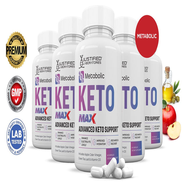 (5 Pack) Metabolic Keto ACV MAX Pills 1675Mg Alternative to Gummies Dietary Supplement 300 Capsules