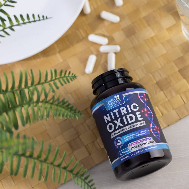 Health Nutrition Naturals Extra Strength Nitric Oxide Supplement L Arginine 3X - Citrulline Malate, AAKG, Beta Alanine Premium Muscle Building Booster for & Energy to Train Harder 120 Capsules Count