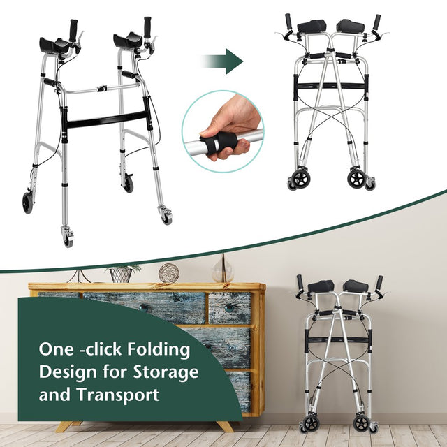 Gymax Folding Standard Walker Adjustable Rehabilitation Auxiliary Walking Frame