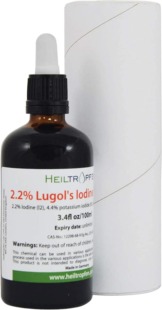 2.2% Lugol'S Iodine Solution 3.4 Fl Oz | Pharmaceutical Grade Ingredients | Lugols Solution Made with Iodine and Potassium Iodide. Heiltropfen.
