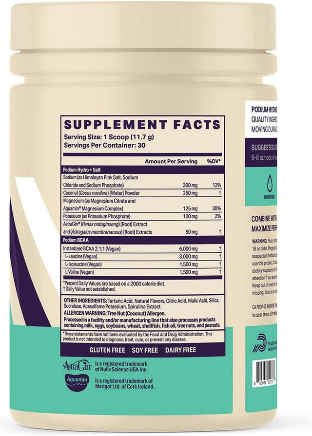 Podium Nutrition, Instantized BCAA Powder, Hydro and Salt, Blue Razz Slushie, 30 Servings, Electrolytes, Hydration, Recovery