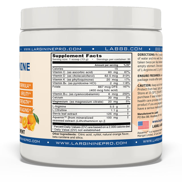 L-Arginine Pro Powder - 5500Mg L-Arginine, 1100Mg L-Citrulline Cardio Health (Grapeberry (1) Jar / Citrus Orange (1) Jar)