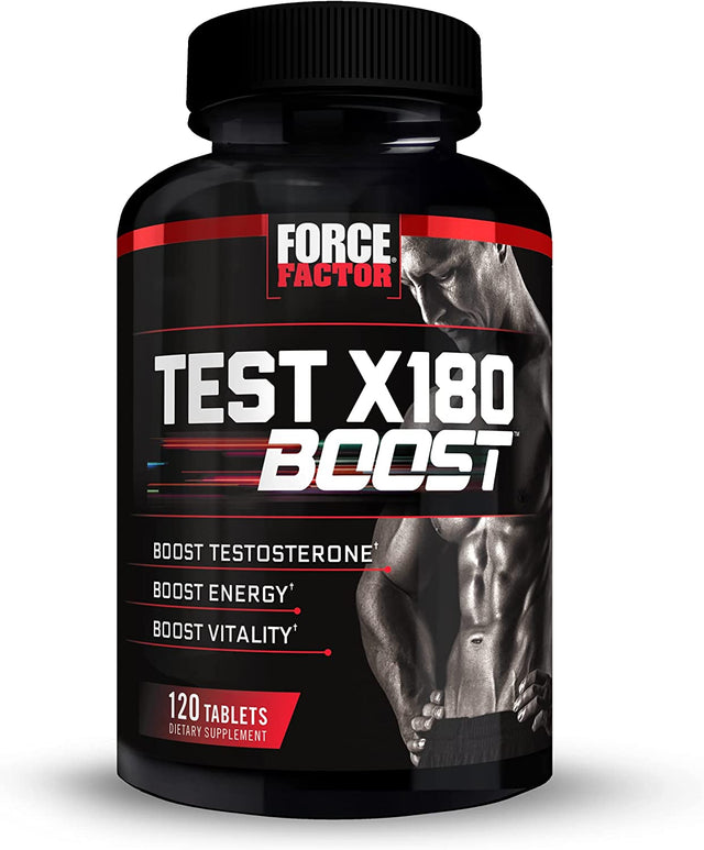 FORCE FACTOR Test X180 Boost Testosterone Booster and Energy Supplement for Men, Boost Energy, Increase Stamina, Enhance Vitality and Performance, with D-Aspartic Acid and Fenugreek, 120 Tablets