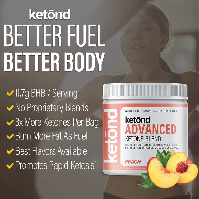 Ketond Exogenous Ketones Advanced Blend Drink Ketones for Rapid Weight Loss - Best Fuel for Energy, Mental Performance and Weight Loss - Summer Peach (15 Servings)