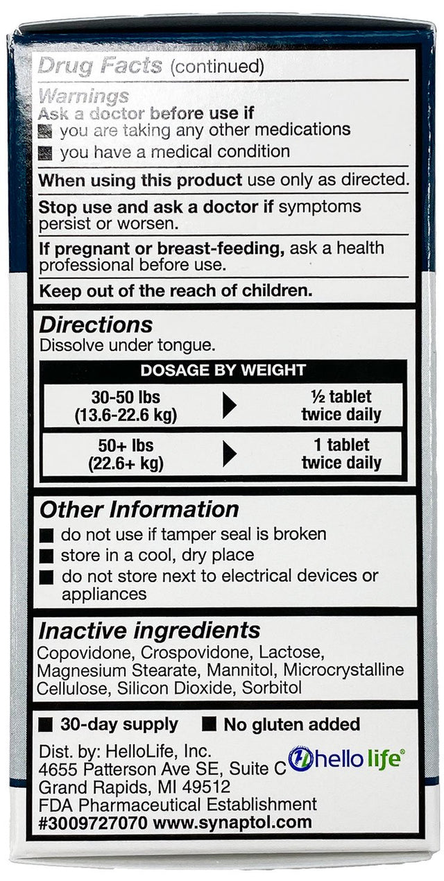 Hellolife Synaptol Tablets - Natural Hyperactivity & Inattention Symptom Relief