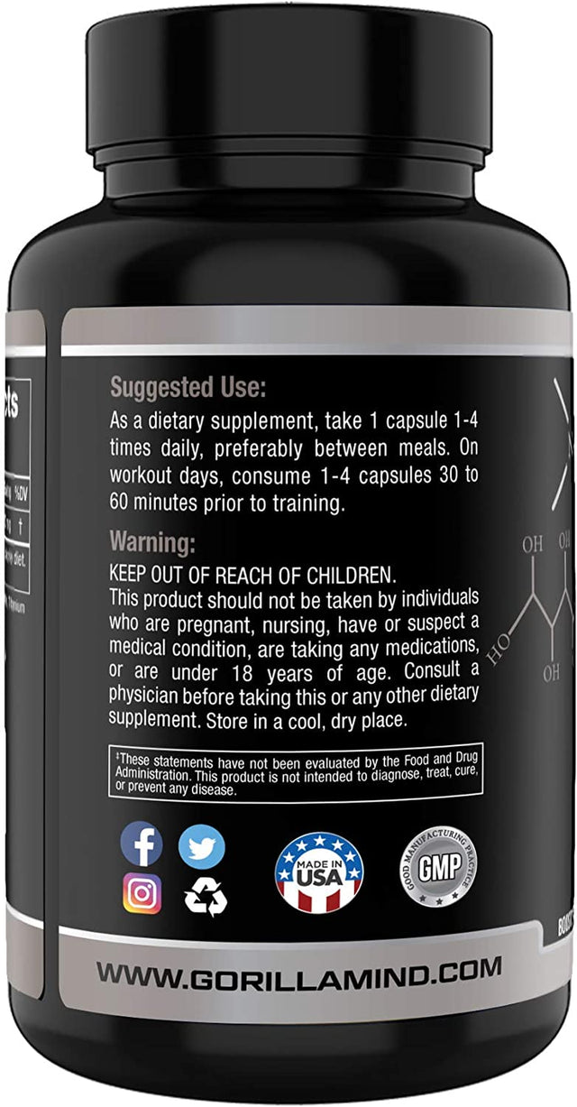 Gorilla Mode AR Carnitine 750Mg Capsules – Androgen Receptor Upregulator/Boosts Cellular Energy, Upregulates Androgen Receptor Density/Shuttles Fatty Acids (120 Capsules)