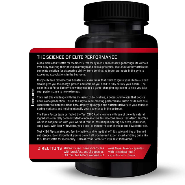 Force Factor Test X180 Alpha Total Testosterone Booster for Men with Fenugreek Seed and Maca Root to Increase Blood Flow, Build Lean Muscle, Improve Male Athletic Performance, 60 Capsules